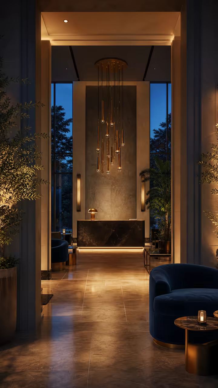 AI-generated boutique hotel lobby campaign