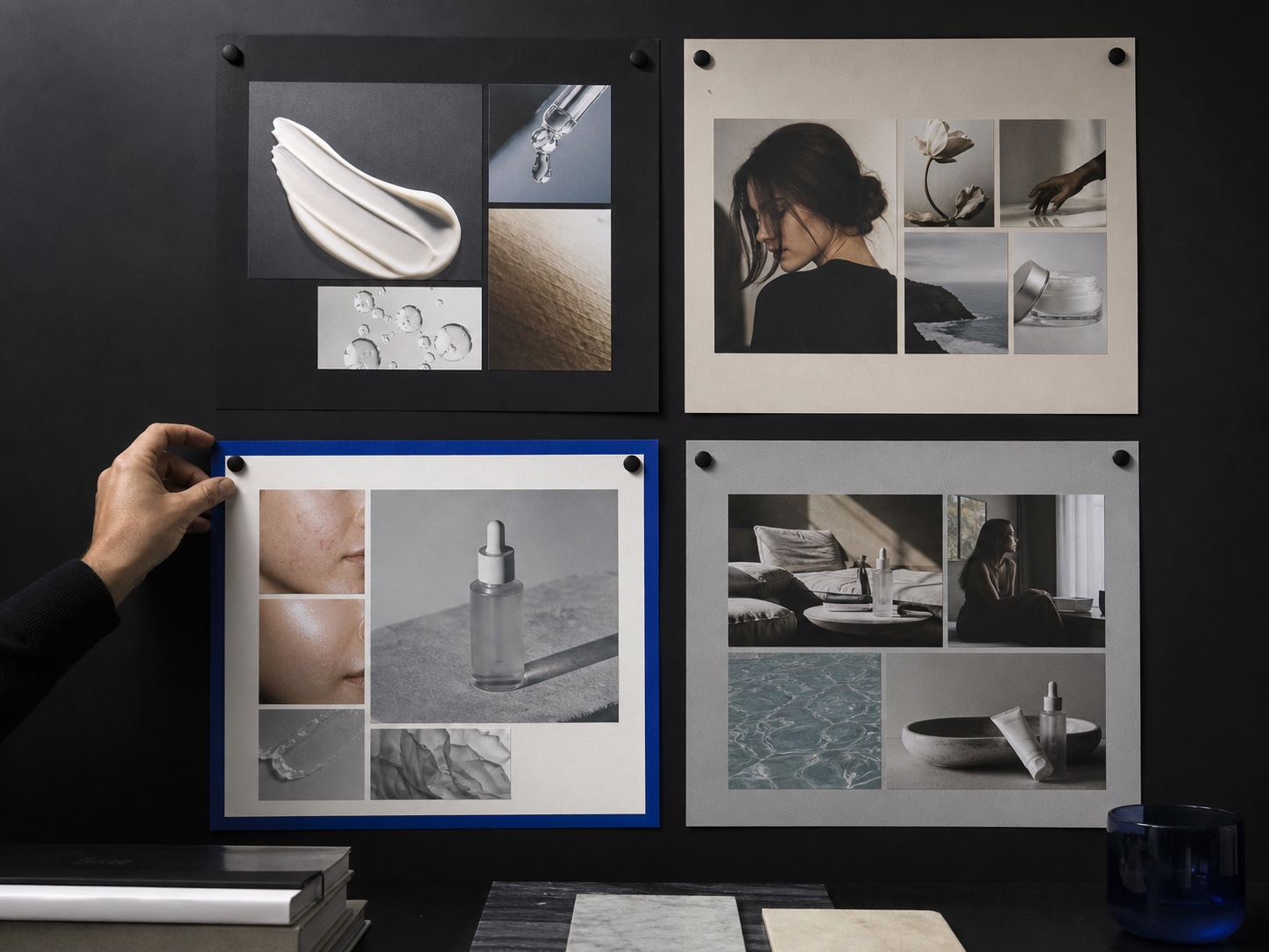 Creative strategist selecting one advertising angle from four campaign concepts