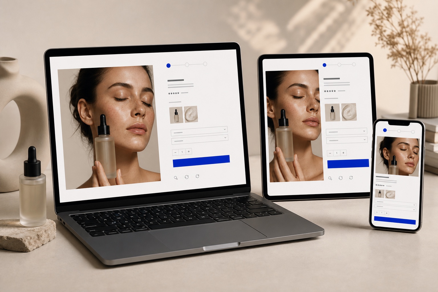 Responsive premium product experience shown across laptop, tablet, and phone