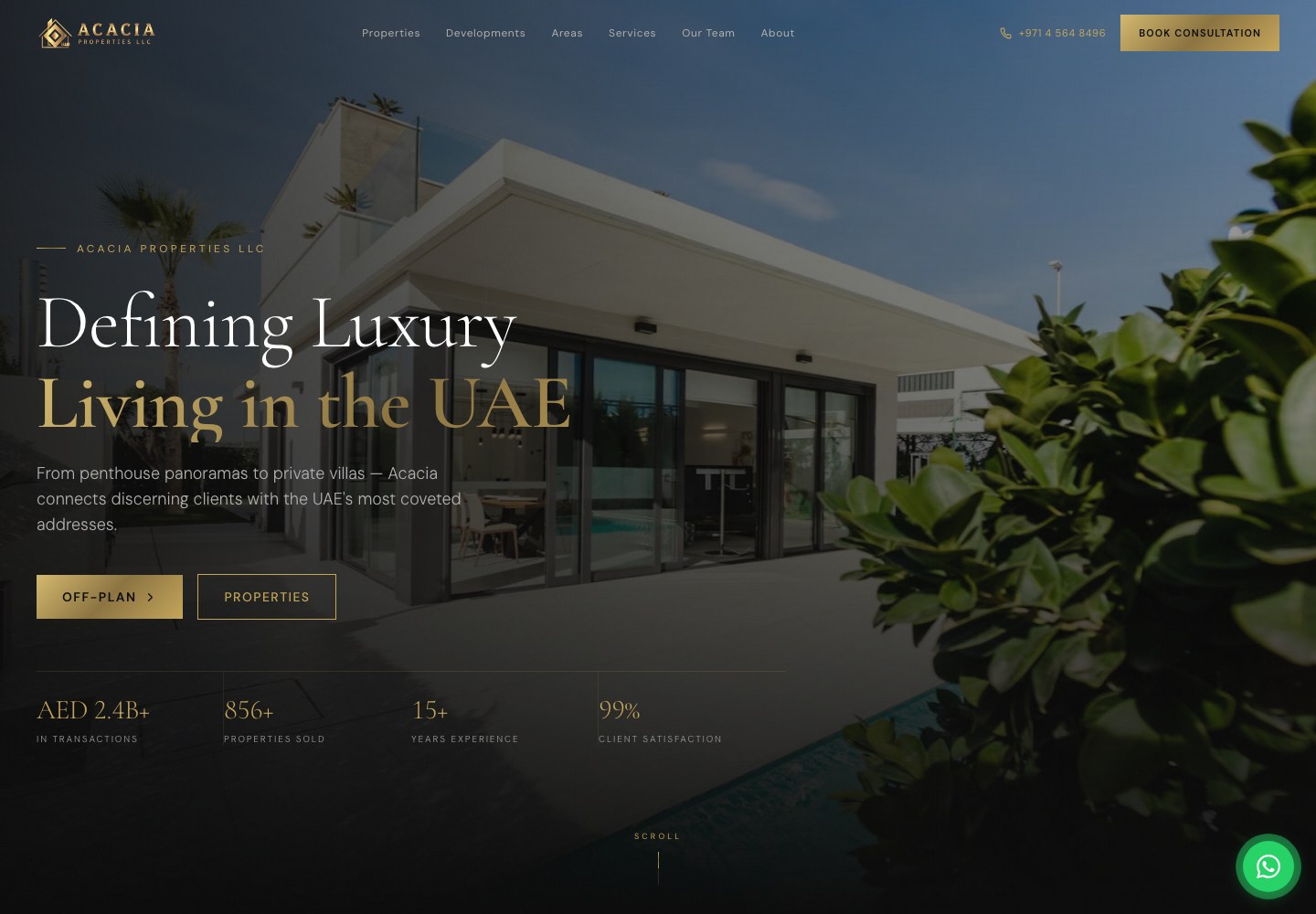 Acacia Properties luxury real estate website homepage