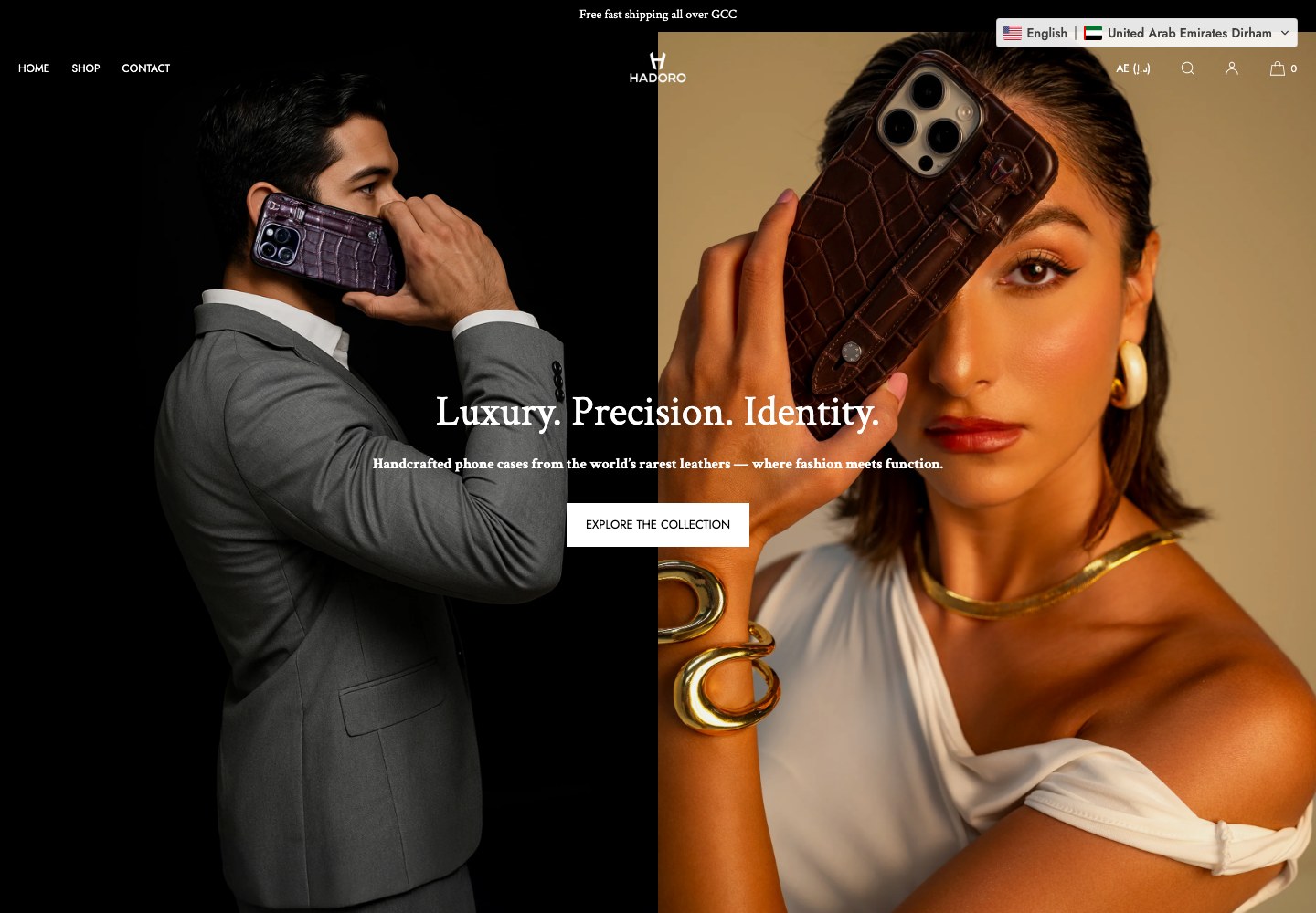 HADORO handcrafted luxury accessories website homepage
