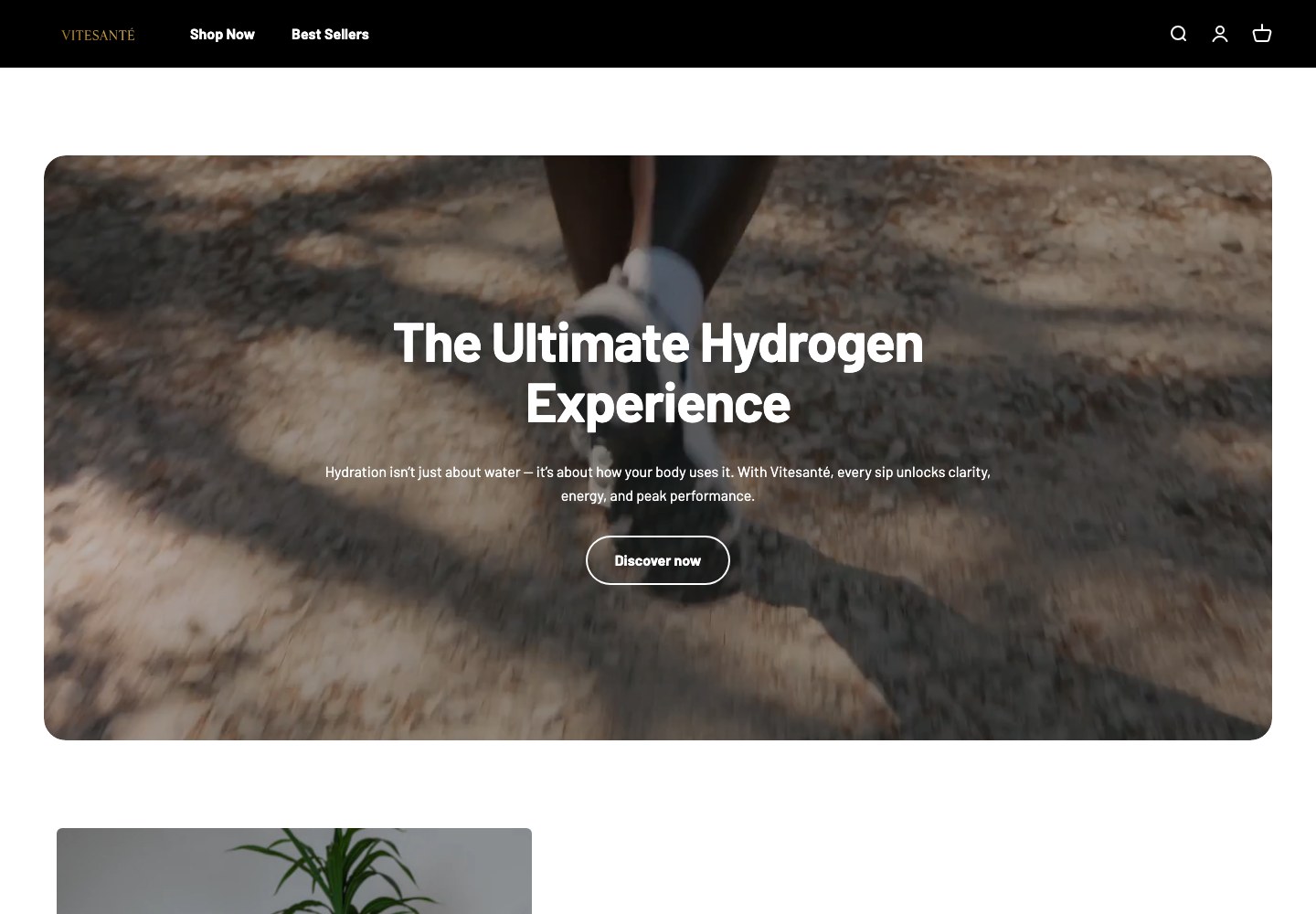 Vitesante hydrogen wellness commerce website homepage